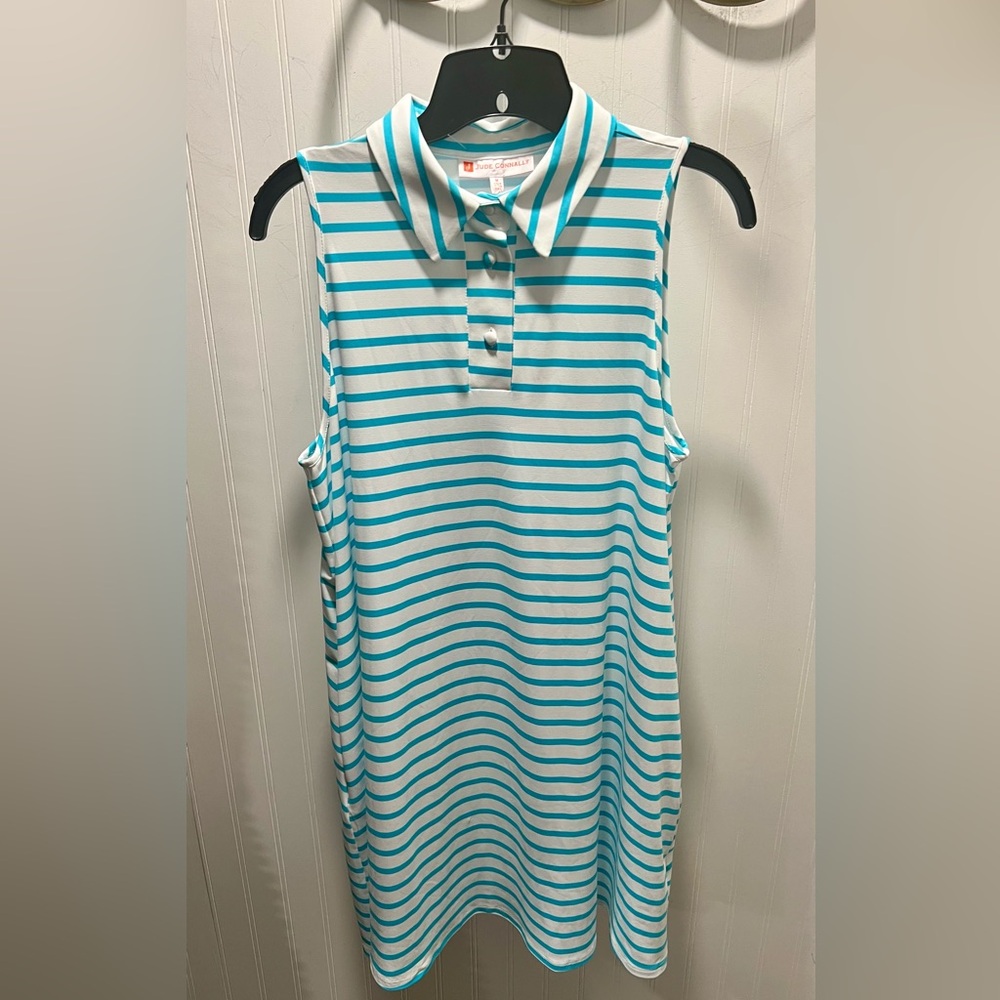 NWT Jude Connally Aqua and White Striped Tank Top